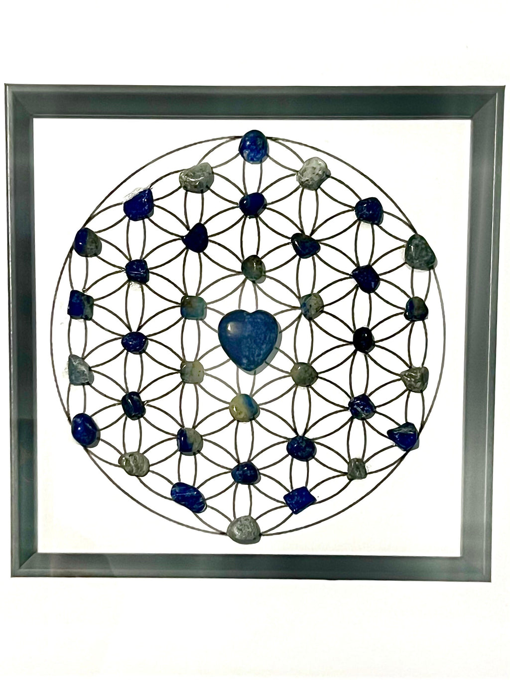 Lapis Lazuli crystal grid art work, framed crystal picture for strength, courage & wisdom, gift for girlfriend, wife, husband, boyfriend
