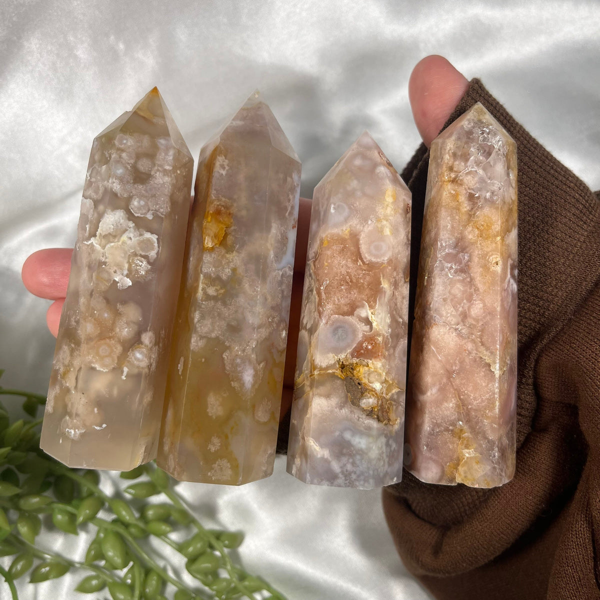 Flower Agate Towers, Flower Agate Points, Crystal Obelisks, Flower Agate Carvings, Connect to Divine Feminine | Consciously Sourced