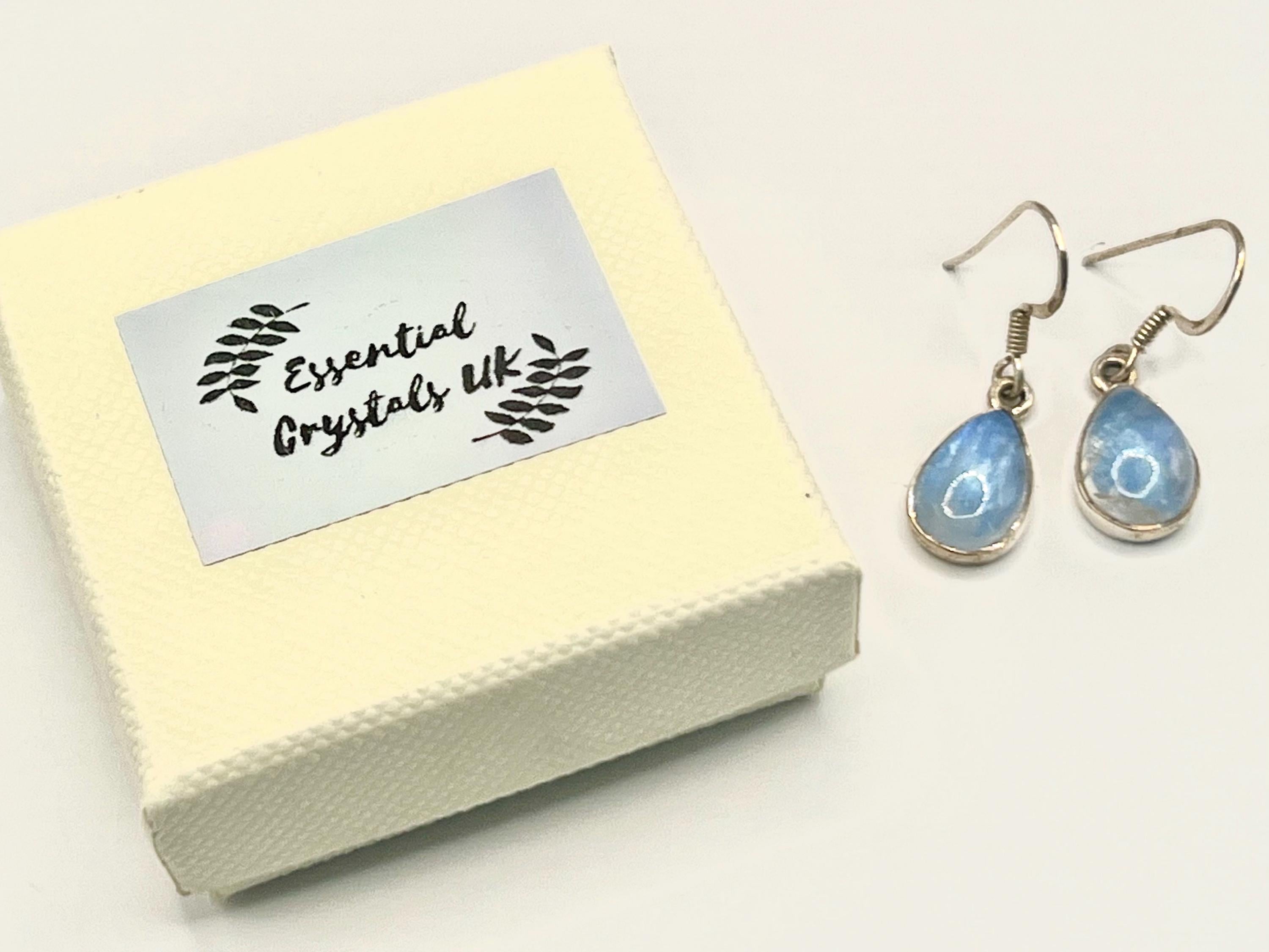 Sterling silver blue moonstone dangle earrings, crown chakra, gemstone drop earrings for women, metaphysical shop, June birthday gift for her