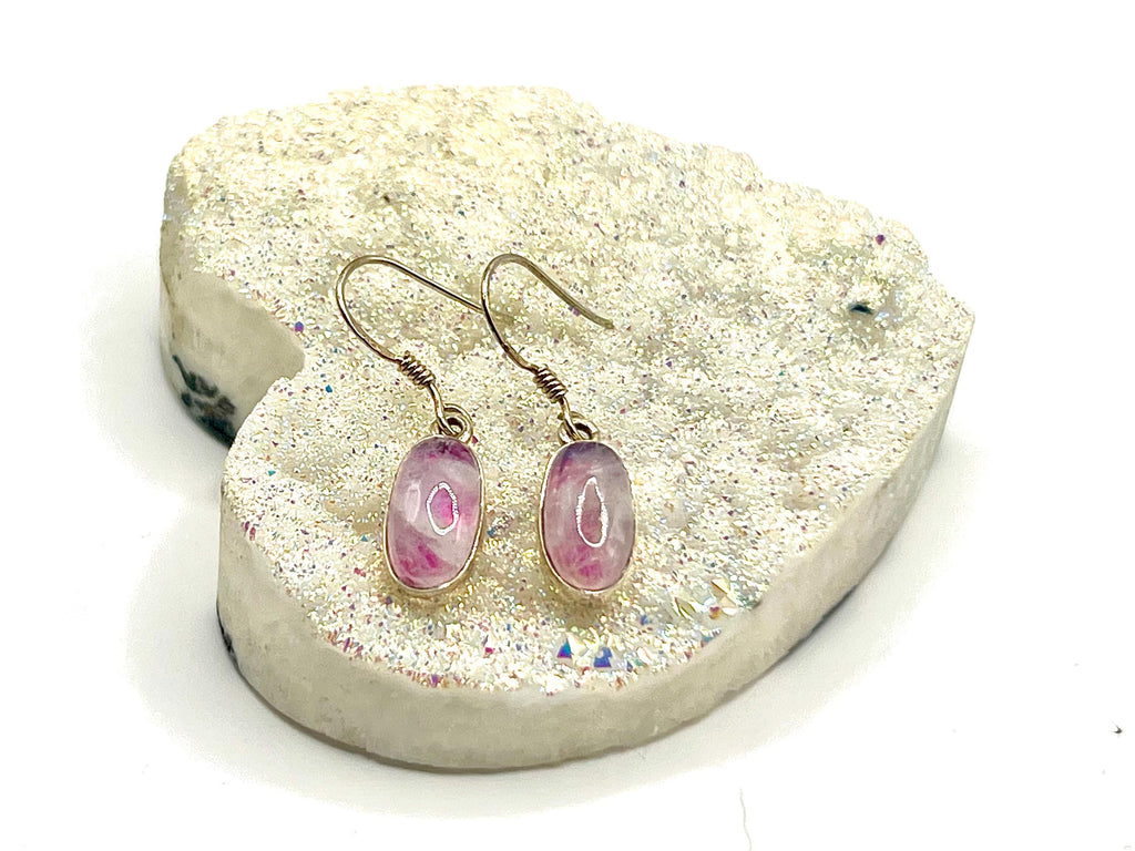Sterling Silver Pink Moonstone Drop Earrings, Heart Chakra Crystal Dangle Earrings, Metaphysical Shop, June Birthday Gemstone Gift for her