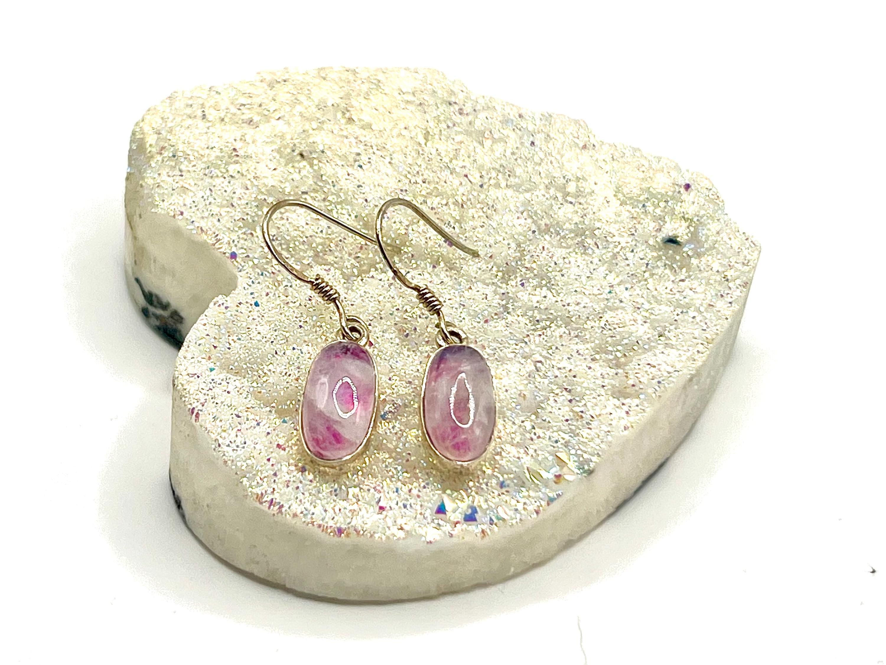 Sterling Silver Pink Moonstone Drop Earrings, Heart Chakra Crystal Dangle Earrings, Metaphysical Shop, June Birthday Gemstone Gift for her