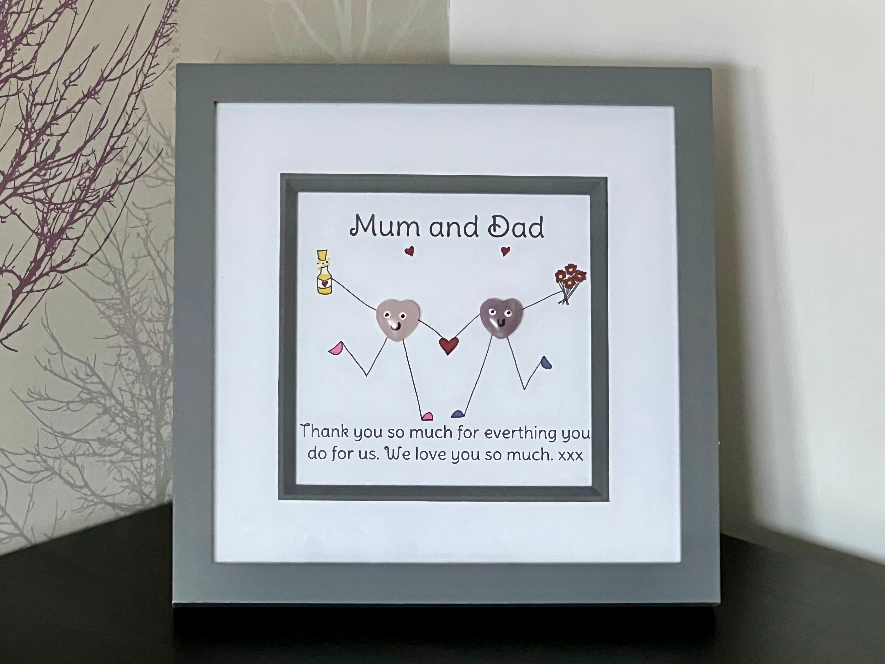 Framed crystal gift for Mum and Dad, hand drawn picture for Mum and Dad, Healing crystals thank you gift,  wall art present for Mothers Day