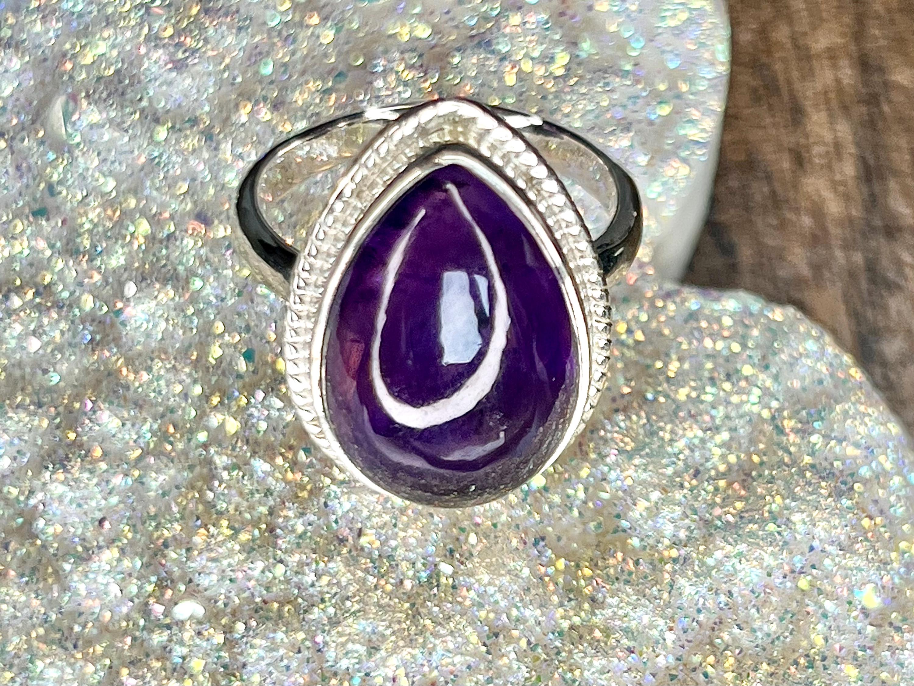Amethyst Crystal Ring, UK Size O, 925 Sterling Silver, Healing Crystal Jewellery Gift, Purple Gemstone for anxiety, Ethically sourced stones