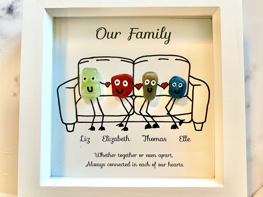 Personalised crystal family art, framed crystal picture for Mum, handmade wedding gift, crystal present for best friend, new home, new baby
