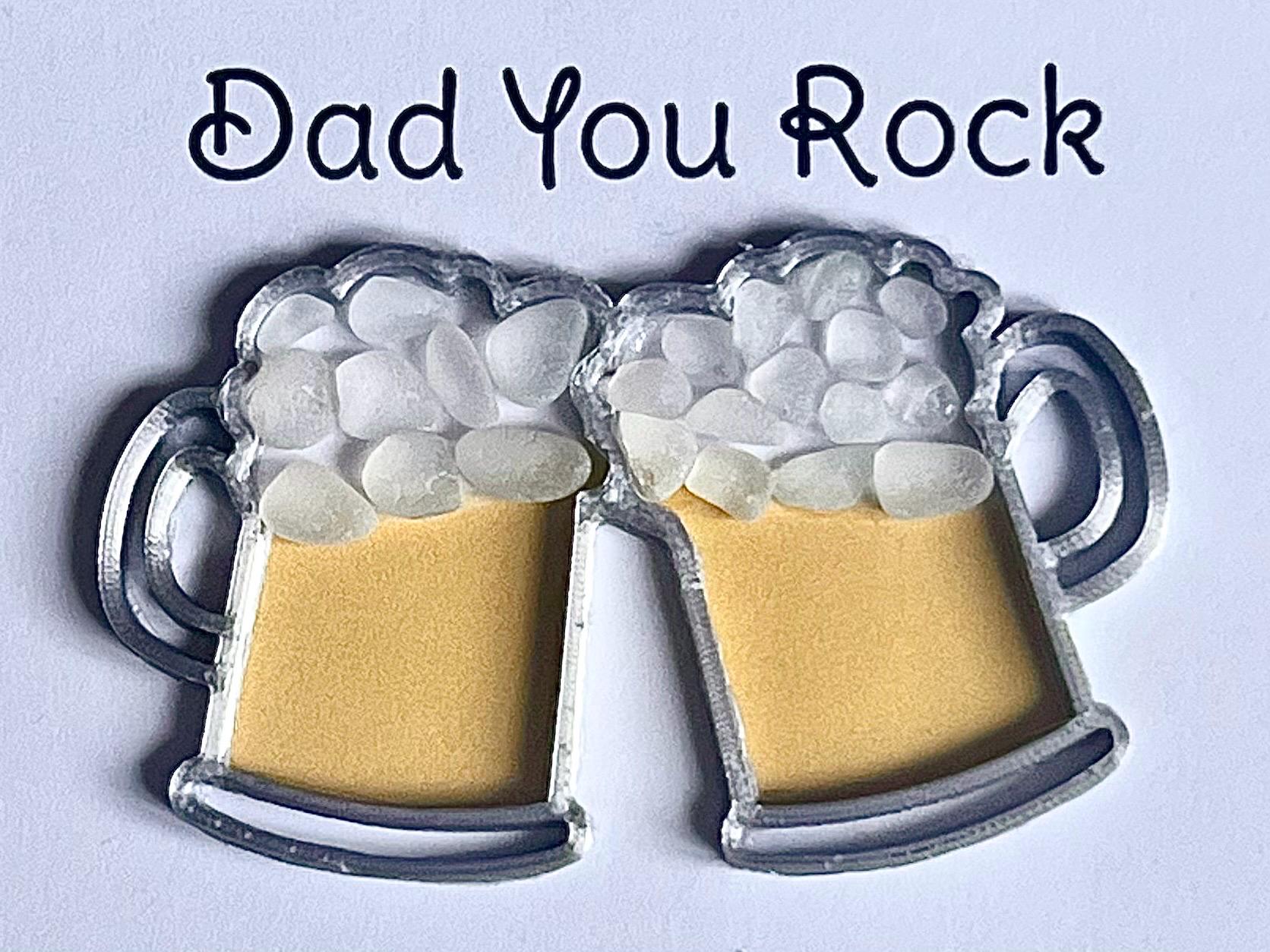 Dad 3D printed beer tankard frame with sea glass, Dad you rock wall art gift, Birthday present for him, Fathers Day, Christmas ideas