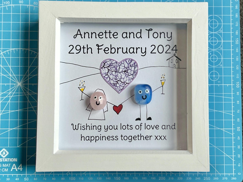 Wedding Day Keepsake Gift, Framed crystal gift for Bride and Groom, hand drawn crystal art wedding present, box framed crystal wall art 18cm