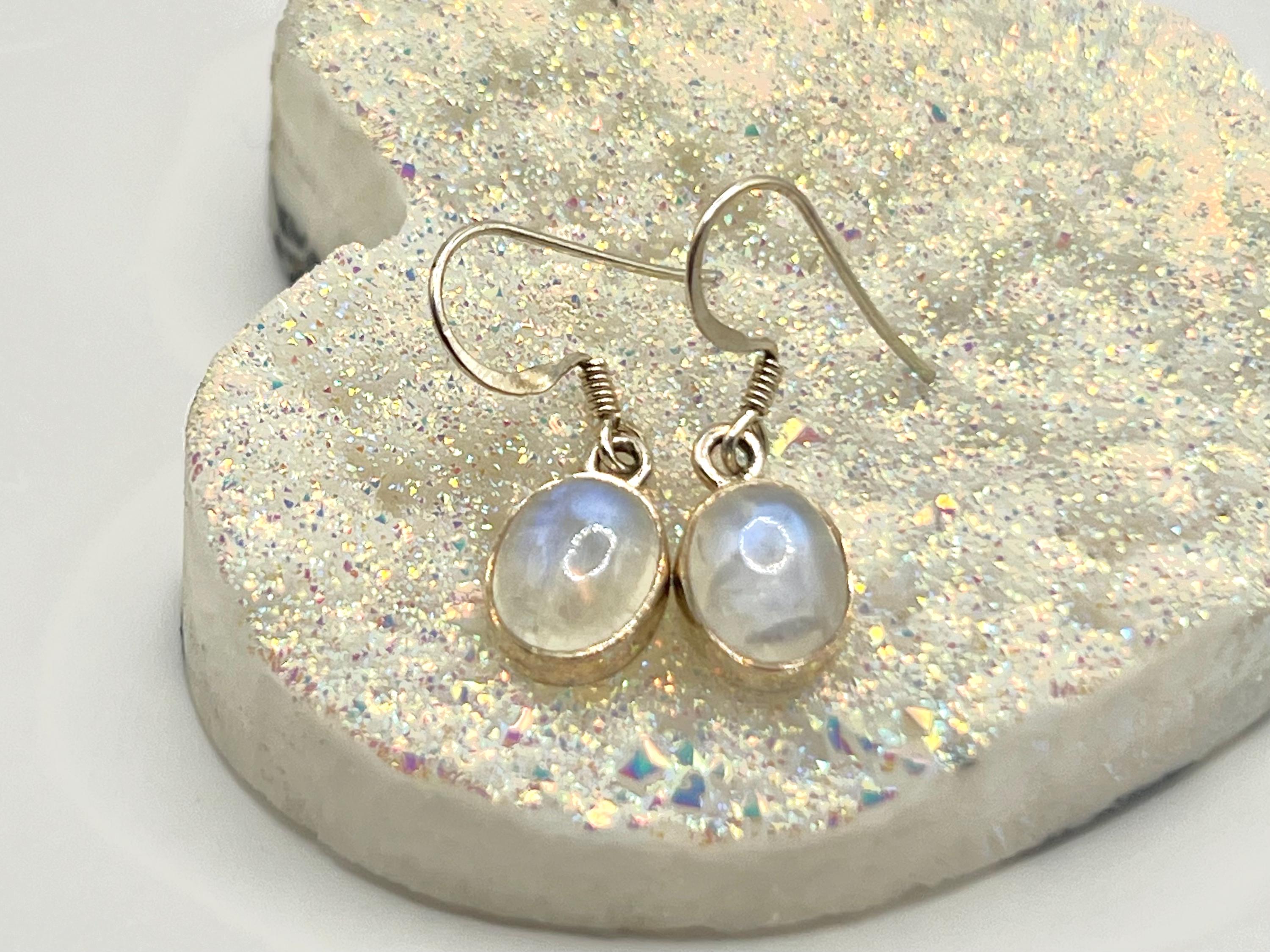 Sterling silver moonstone dangle earrings, crown chakra gemstone, drop earrings for women, metaphysical shop, June birthday gift for her