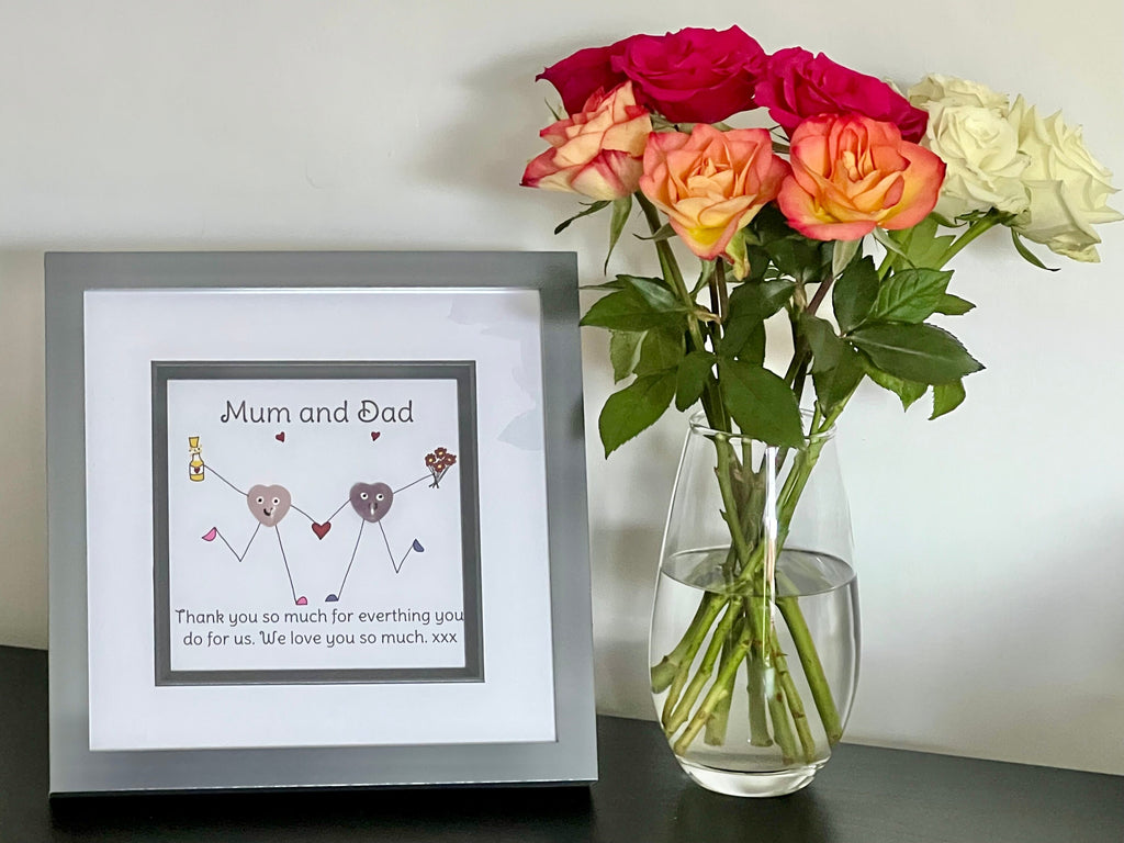 Framed crystal gift for Mum and Dad, hand drawn picture for Mum and Dad, Healing crystals thank you gift,  wall art present for Mothers Day