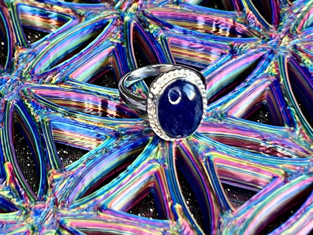 Sodalite Crystal Ring Size L &1/2, 925 Sterling Silver, Healing Crystal Jewellery Gift for her, Blue Gemstone for calm, UK Ethically sourced