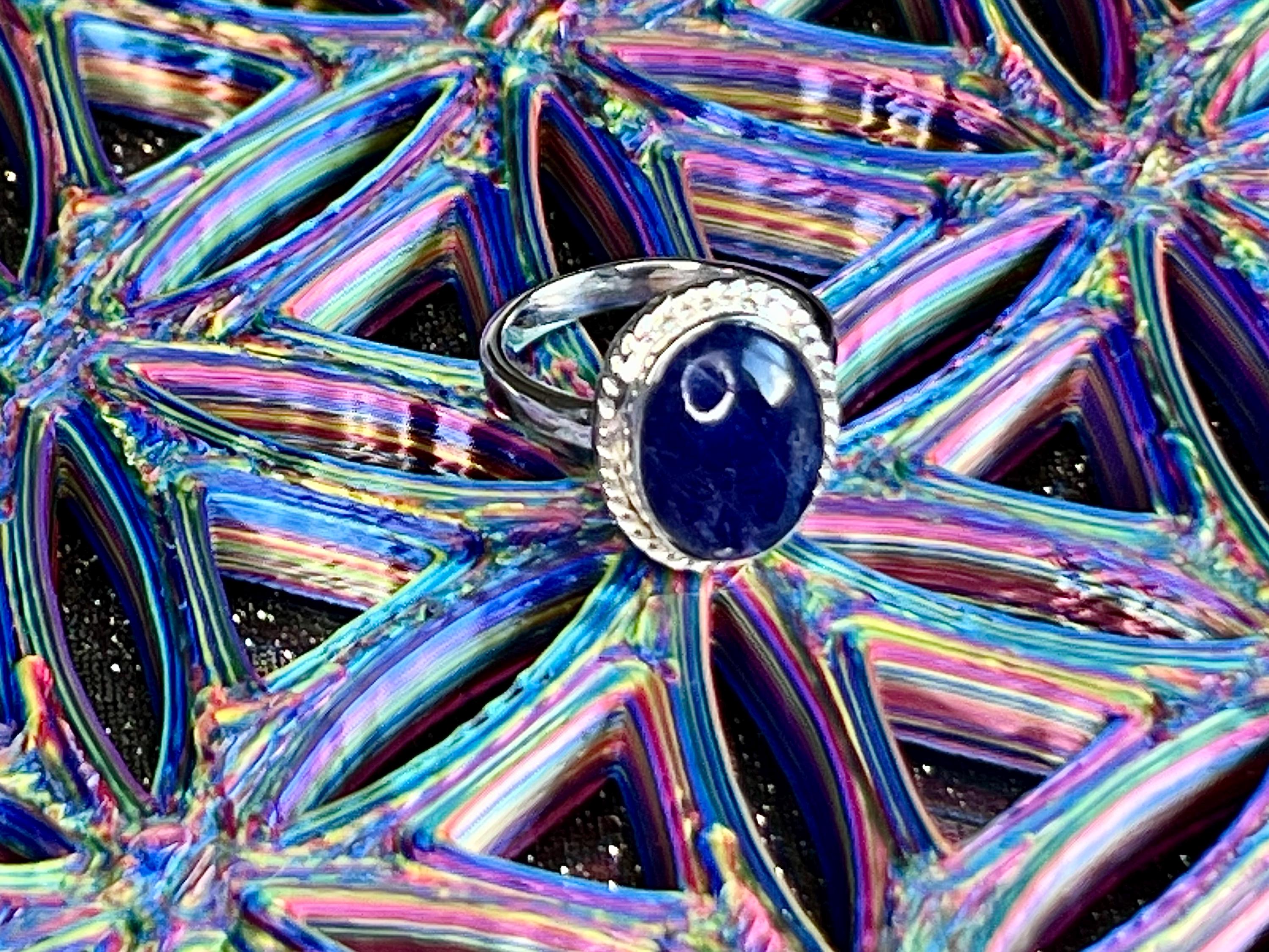 Sodalite Crystal Ring Size L &1/2, 925 Sterling Silver, Healing Crystal Jewellery Gift for her, Blue Gemstone for calm, UK Ethically sourced