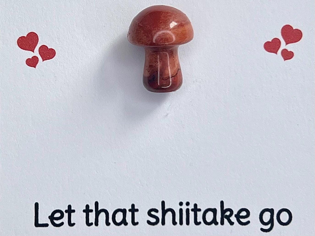 Magic Mushroom Crystal Cards, Let That Shiitake Go, Pocket Hug, Cheeky Birthday Card, Funny Gemstones, Gift for encouragement, Amethyst