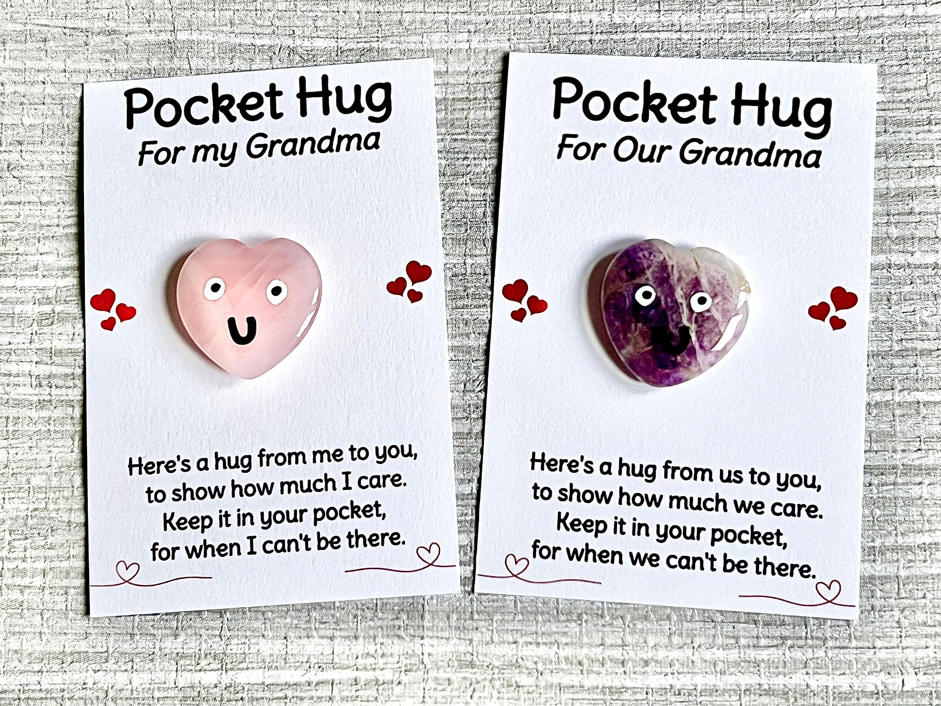 Grandma Crystal pocket hug, letterbox gift, Mother’s Day poem card, I miss you gift, love you, thinking of you, thank you gift