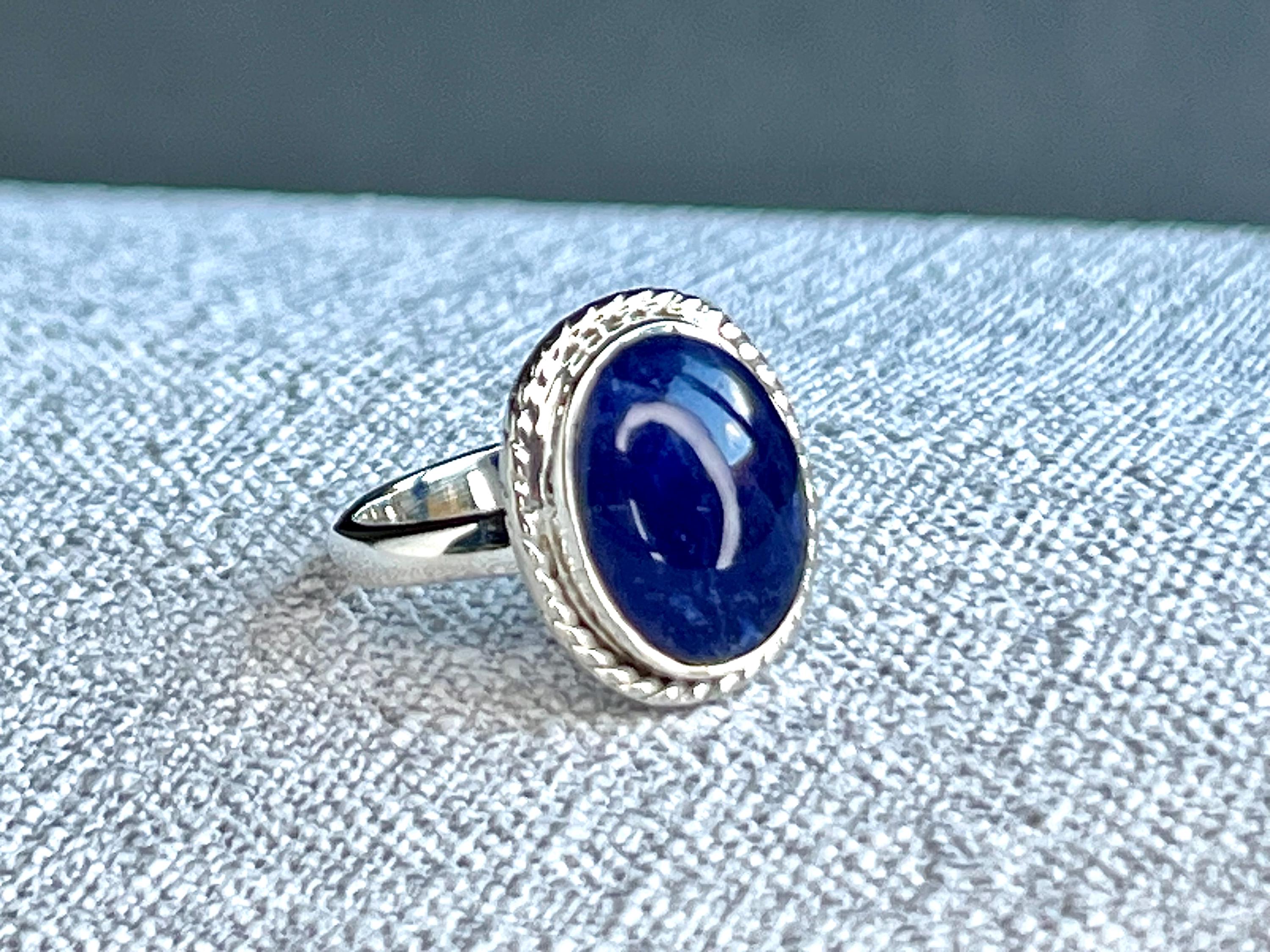 Sodalite Crystal Ring Size L &1/2, 925 Sterling Silver, Healing Crystal Jewellery Gift for her, Blue Gemstone for calm, UK Ethically sourced