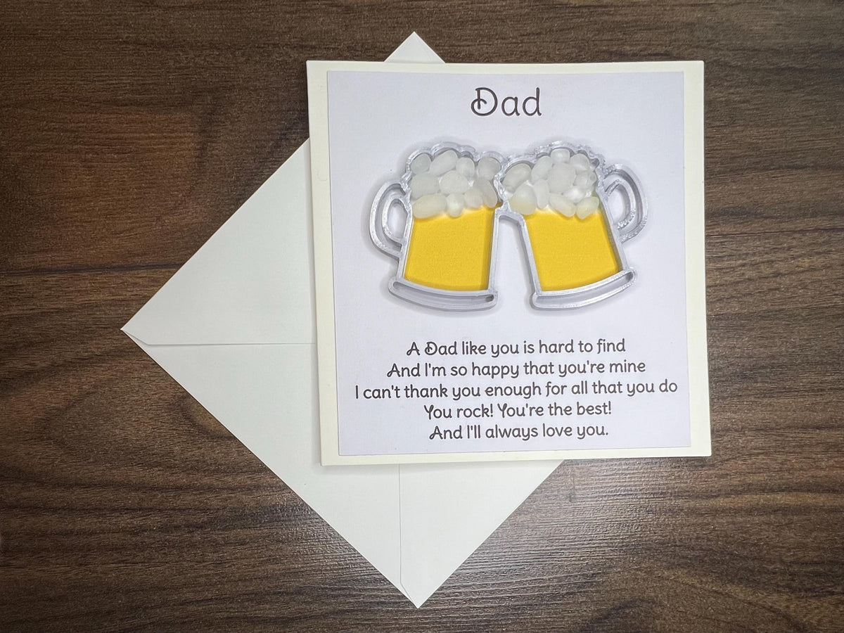 Dad You Rock Card, Beer Pint Tankard and Seaglass Picture, Drinks Gift for him, Fathers Day, Birthday or Christmas, Seaham Glass, 3D Printed