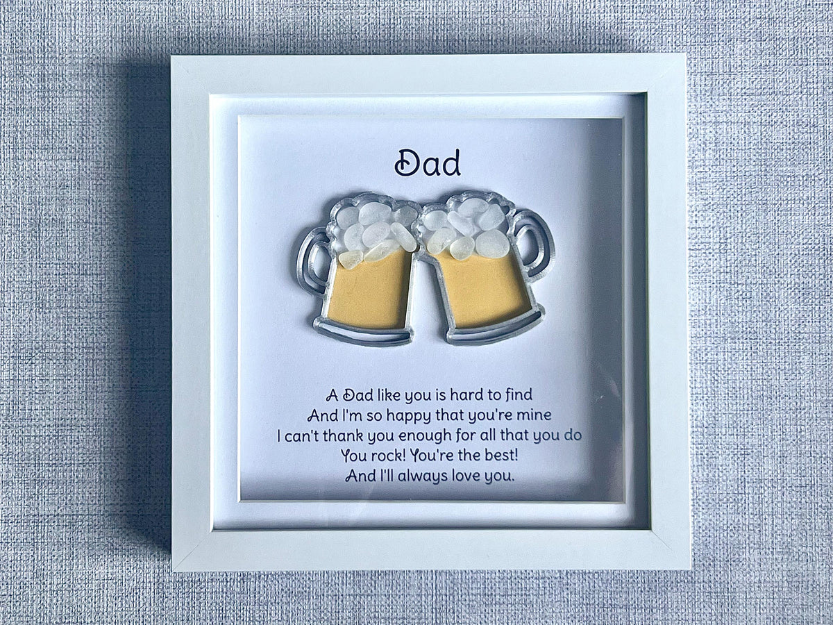 Dad 3D printed beer tankard frame with sea glass, Dad you rock wall art gift, Birthday present for him, Fathers Day, Christmas ideas