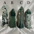 Moss Agate Points, Green and White Crystal Obelisk, Ethically Sourced, UK Metaphysical tower, Crystal gift for strength, Heart Chakra Stone