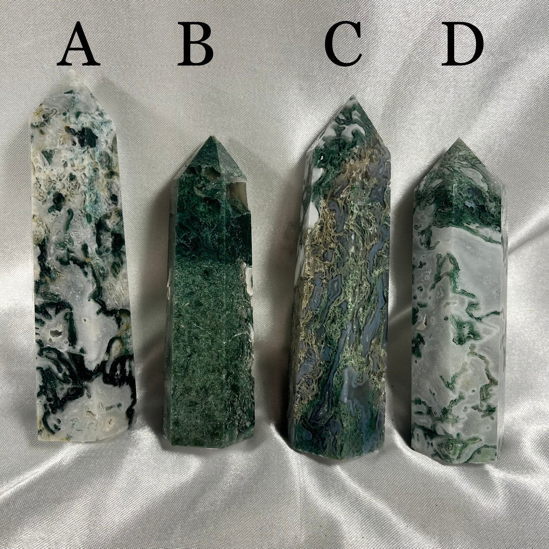 Moss Agate Points, Green and White Crystal Obelisk, Ethically Sourced, UK Metaphysical tower, Crystal gift for strength, Heart Chakra Stone