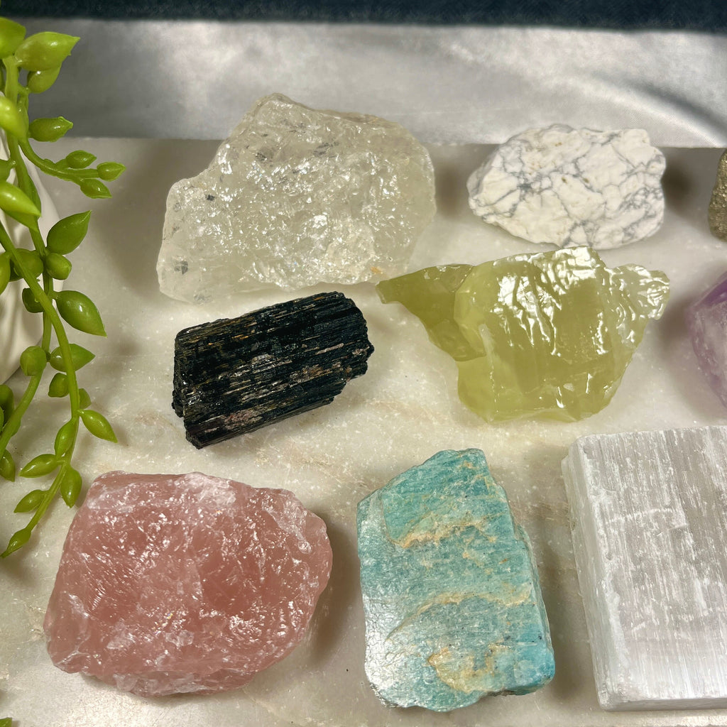 10 Raw Crystals Starter Set , Beginner Crystals Kit, Full Set of Raw Crystals , Raw Crystal Collection, Rose Quartz, Amethyst, Pyrite