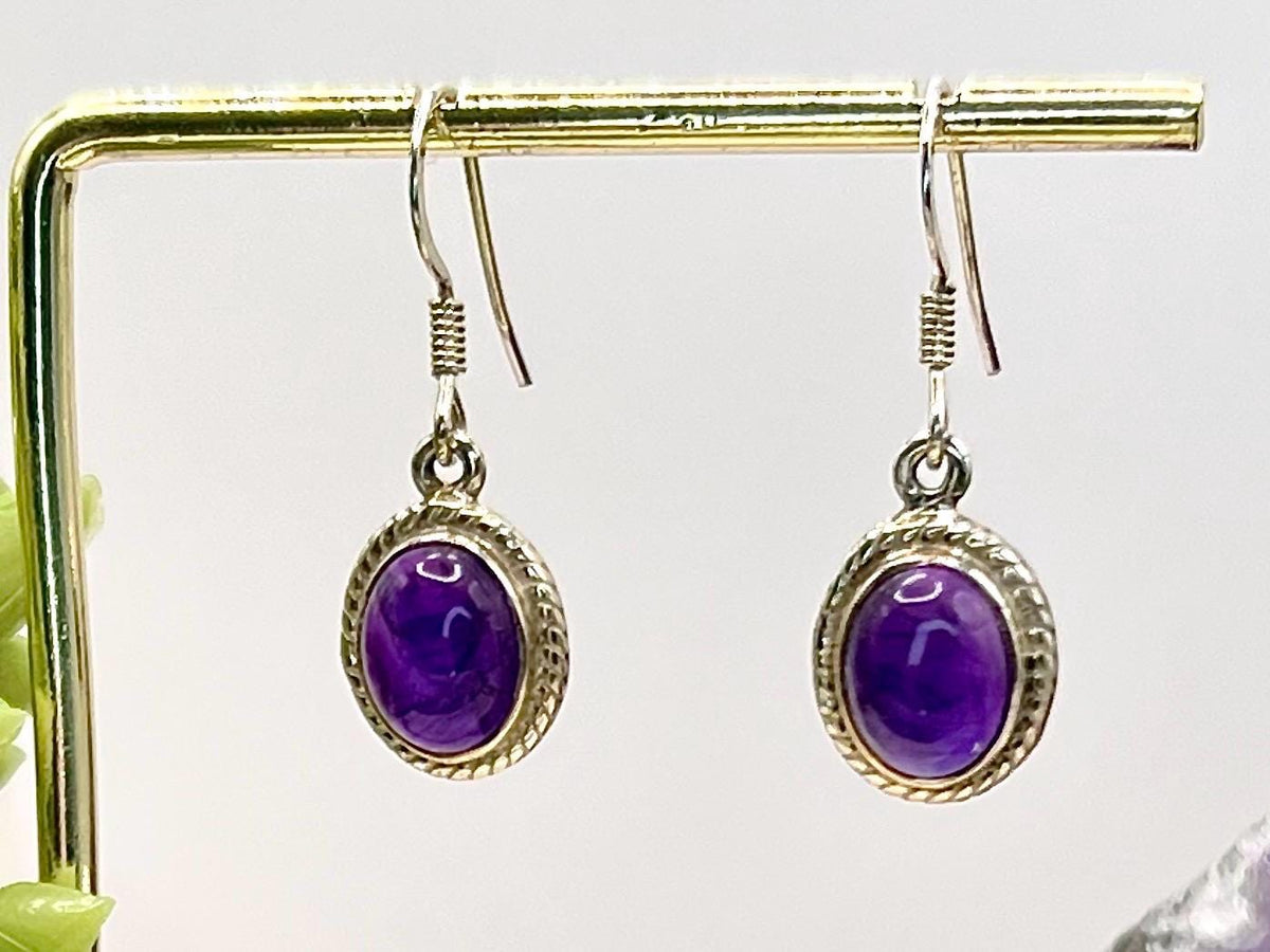Sterling silver amethyst earrings dangle, crown chakra gemstone earrings for women, metaphysical shops, February birthday gift for her