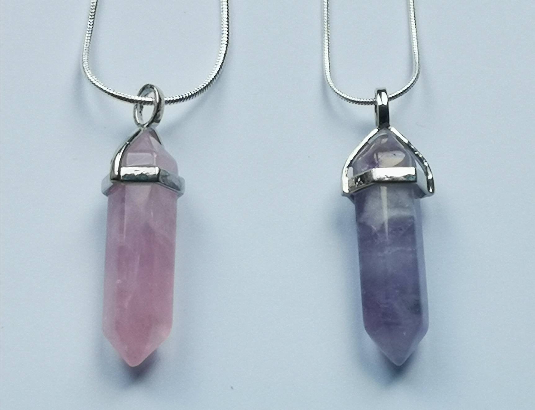 Amethyst and Rose Quartz Point Necklaces, Ethically Sourced UK Healing Crystals, Crystal Necklace, Rose Quartz Pendant, Amethyst Pendant