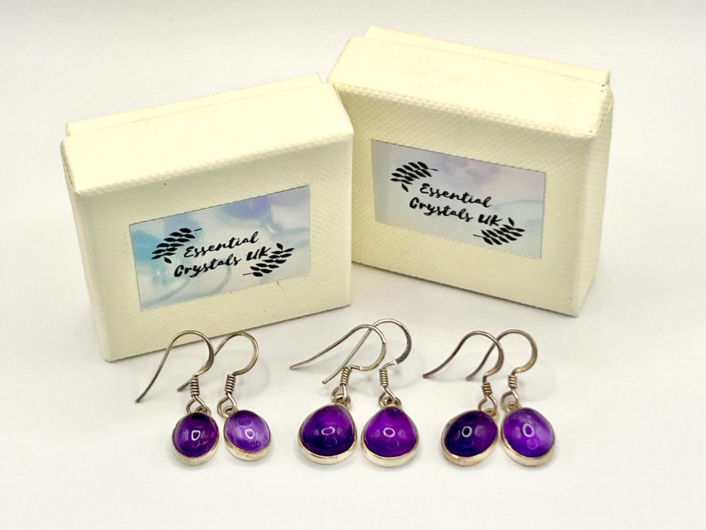 Sterling silver amethyst dangle earrings, crown chakra gemstone drop earrings for women, metaphysical shops, February birthday gift for her