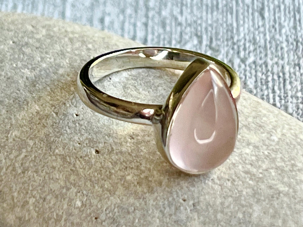 Rose Quartz Crystal Ring Size N, 925 Sterling Silver, Crystal Jewellery Gift for her, Pink Gemstone, Stone for Love, UK Ethically sourced