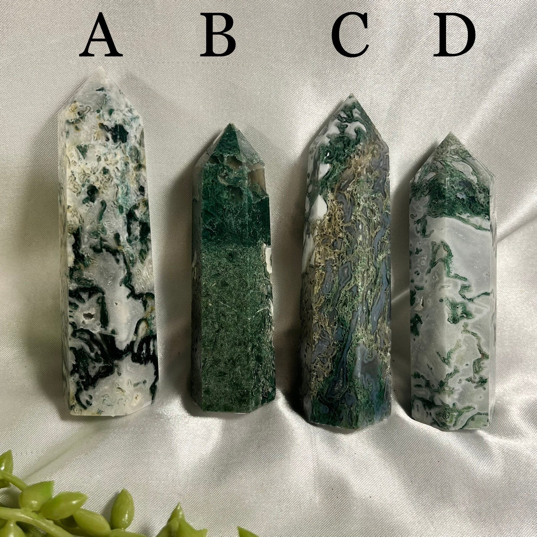 Moss Agate Points, Green and White Crystal Obelisk, Ethically Sourced, UK Metaphysical tower, Crystal gift for strength, Heart Chakra Stone