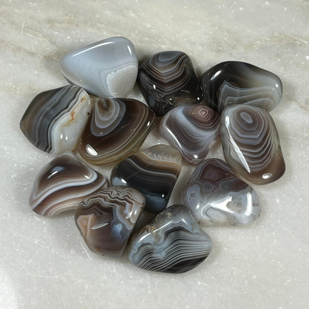 Botswana Agate Crystal Tumblestones, High Quality Grey Banded Agates