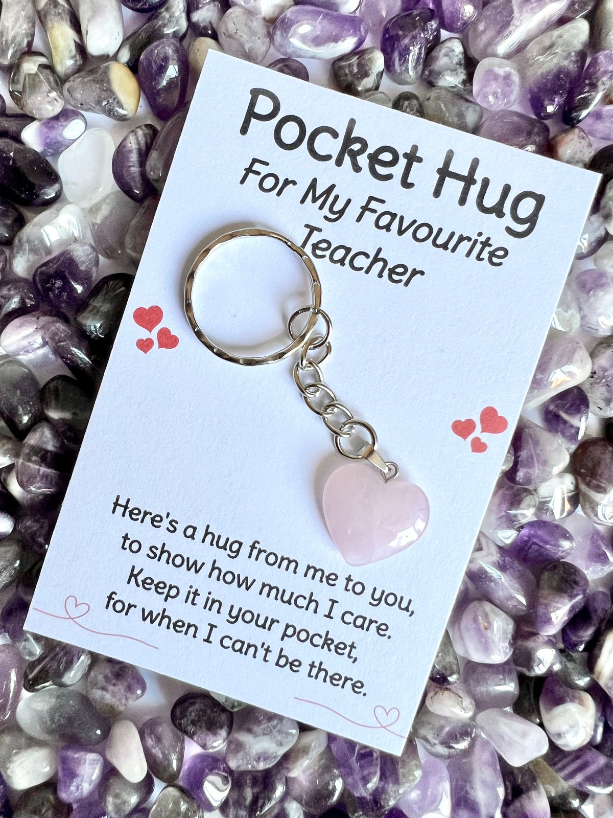 Crystal pocket hug Teacher keyring, Head Teacher Thank You keychain, Favourite Teacher poem card, End of Year Gift for my Teaching Assistant