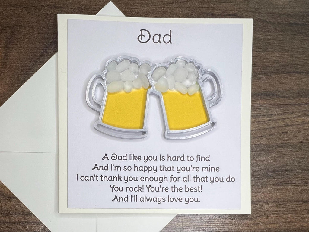Dad You Rock Card, Beer Pint Tankard and Seaglass Picture, Drinks Gift for him, Fathers Day, Birthday or Christmas, Seaham Glass, 3D Printed