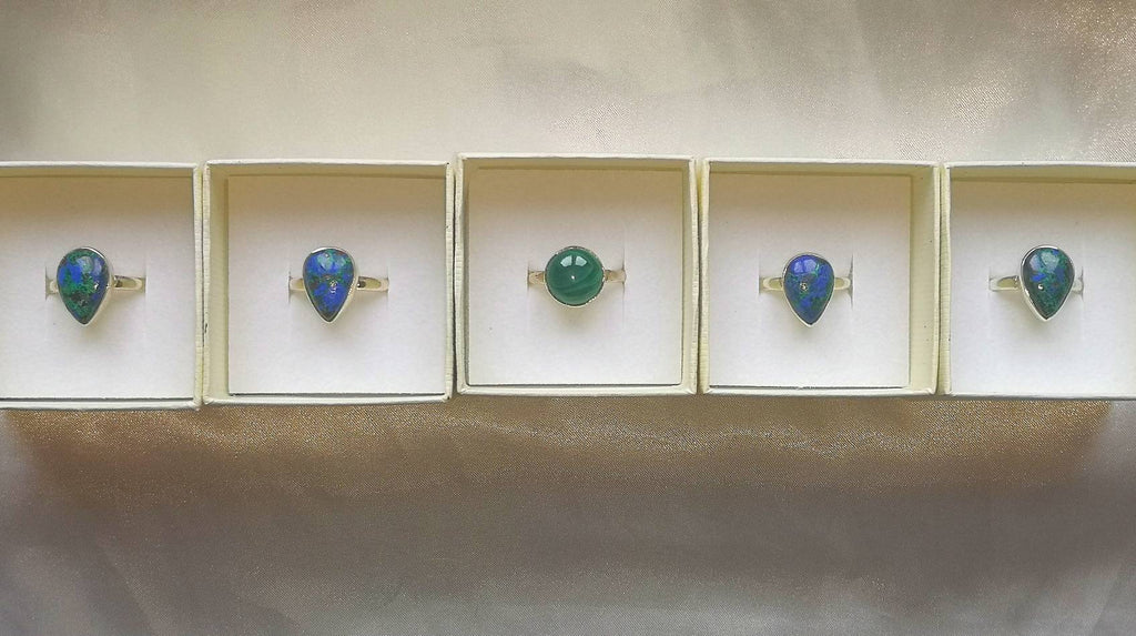 Azurite and Malachite Rings, Sterling Silver sizes P Q and S, Consciously Sourced Healing Crystals, Christmas Gift