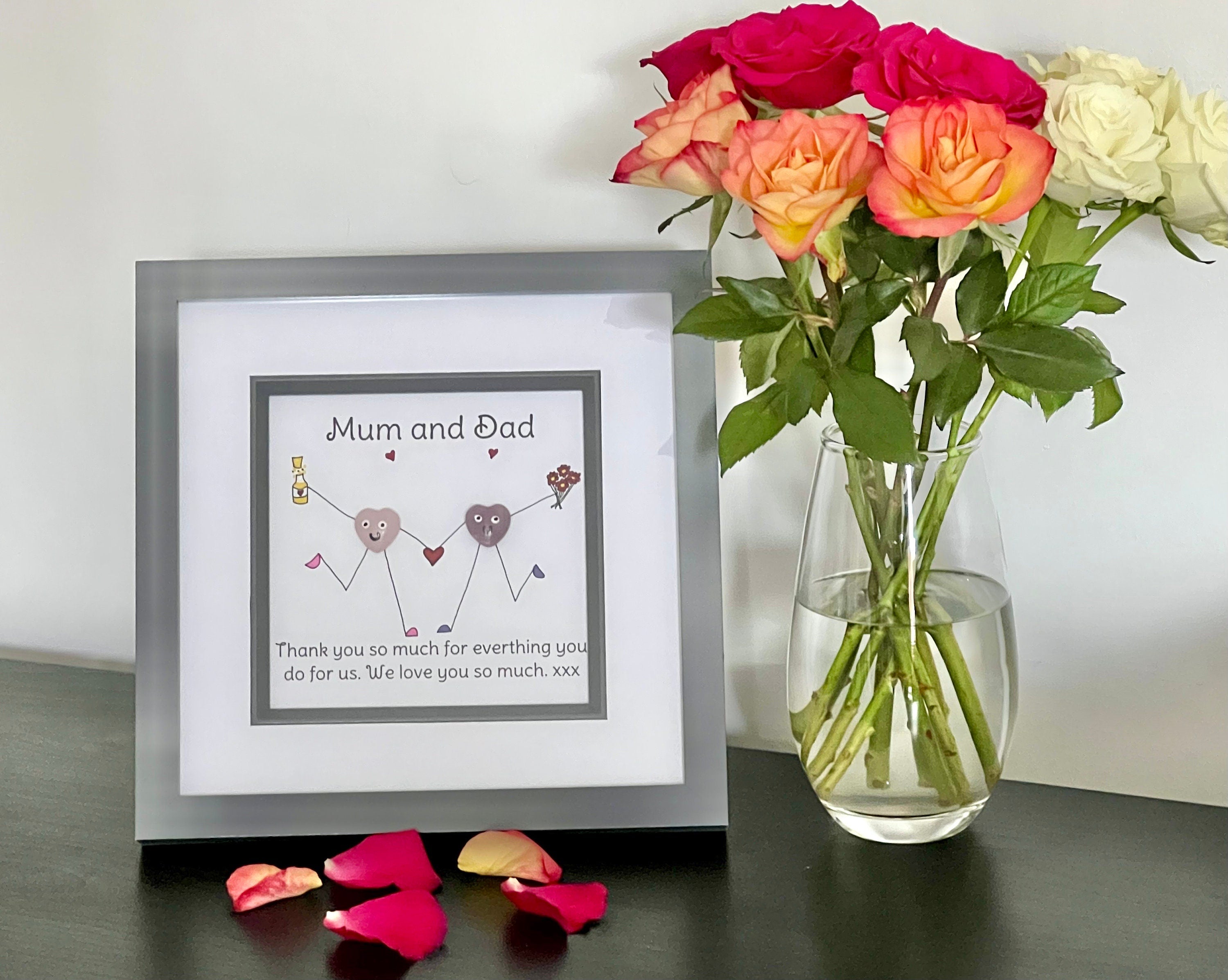 Framed crystal gift for Mum and Dad, hand drawn picture for Mum and Dad, Healing crystals thank you gift,  wall art present for Mothers Day