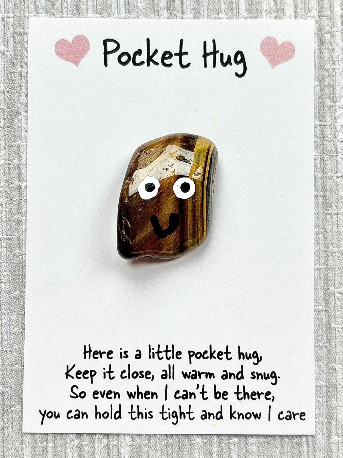 Valentines Day Pocket Hug, Mother’s Day Crystal poem, gift and card, Crystal letterbox gift, Choose Crystal type Rose Quartz, Howlite