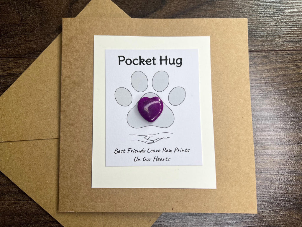 Pet Bereavement Cards, Pocket Hug Crystal Hearts, Recovery Crystals, Gift for Dog Loss, Cat sympathy card, Rainbow Bridge, Best Friend