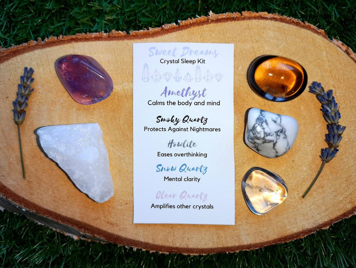Crystal Sleep Set, Sweet Dreams Crystals Sleep Kit, Ethically Sourced Crystals UK, Gift Includes AA Grade Smoky Quartz, Amethyst