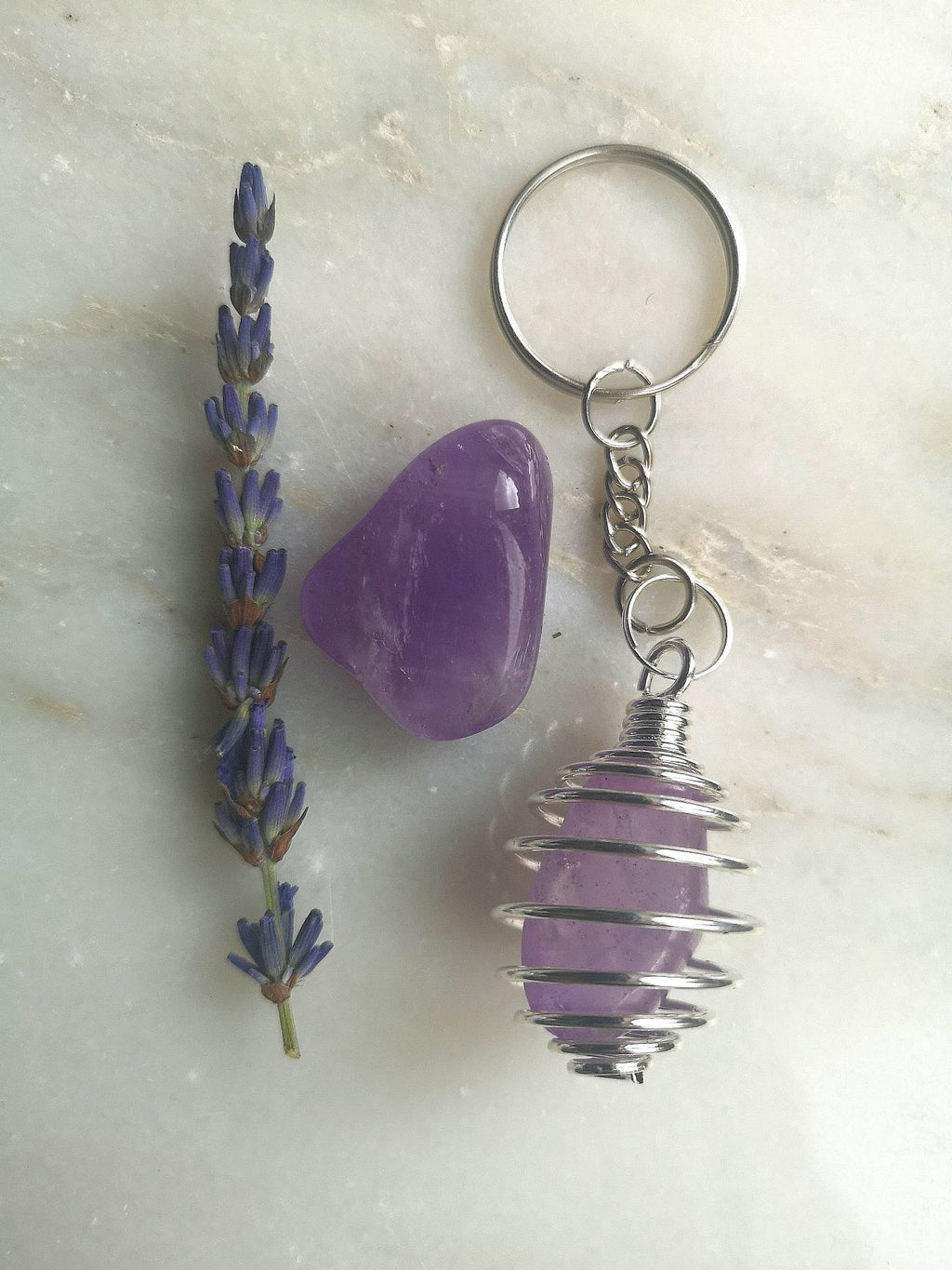 Crystal Healing Keyring, Amethyst, Opalite, Quartz, Obsidian