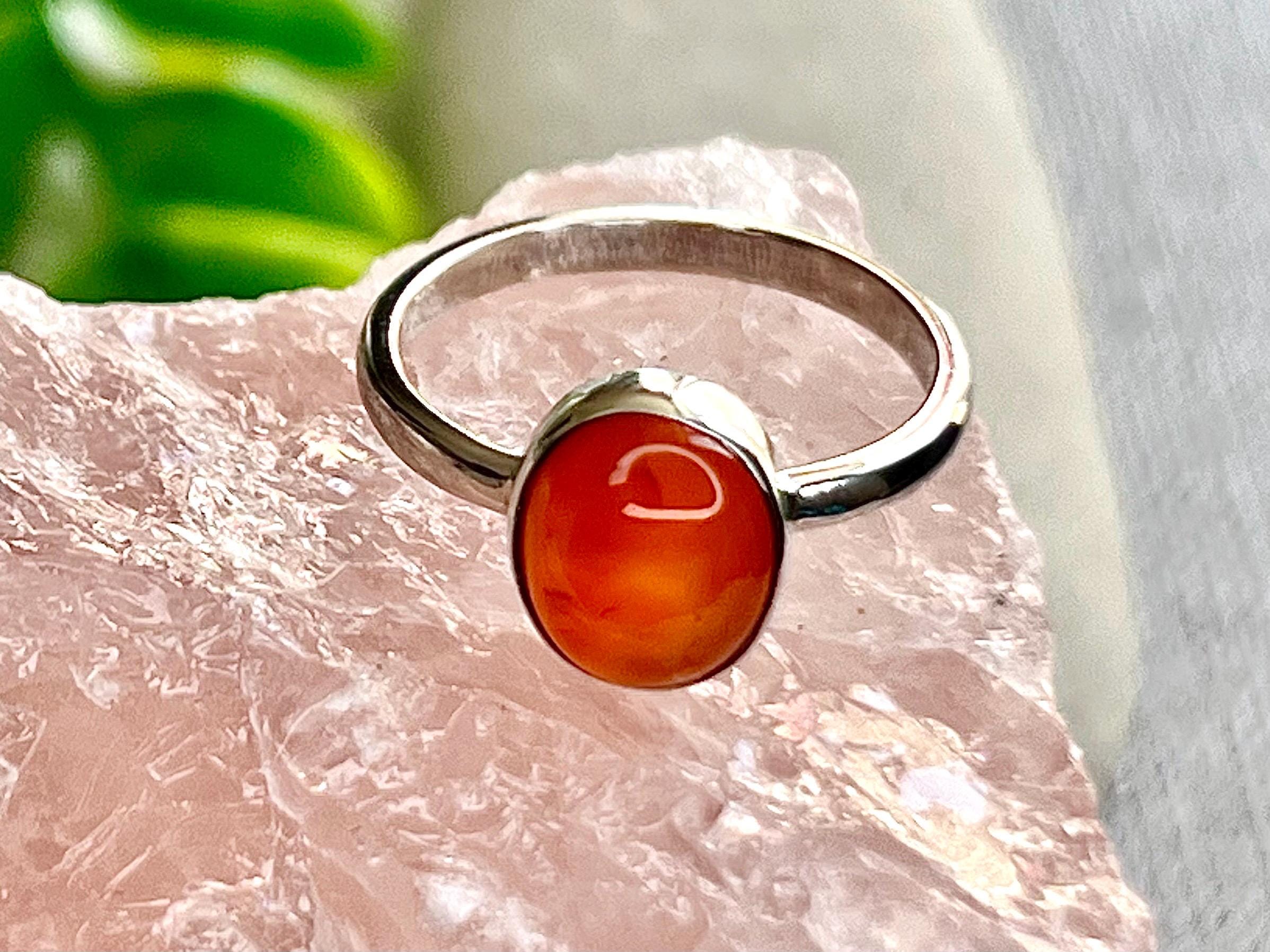 Carnelian Crystal Rings, Sterling Silver Size N, Crystal Jewellery, Gift for her, Red Carnelian Gemstone, UK Ethically Sourced