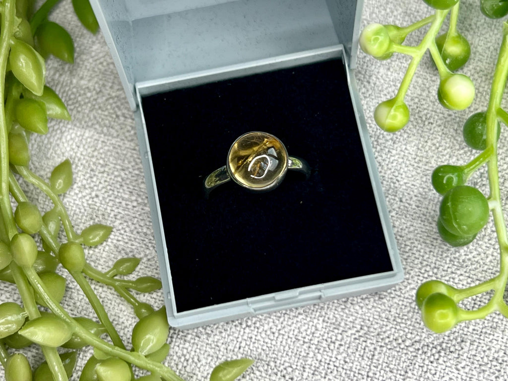 Citrine Crystal Ring, 925 Sterling Silver, UK size R & 1/2, Gemstone Jewellery, Crystal gift for wealth, Ethically sourced, metaphysical