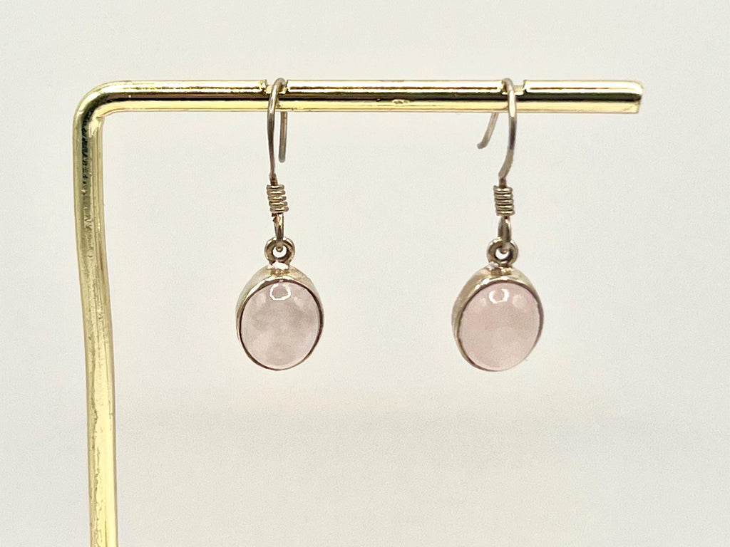 Sterling silver rose quartz dangle earrings, heart chakra gemstone drop earrings, metaphysical shops, October birthday gift for her