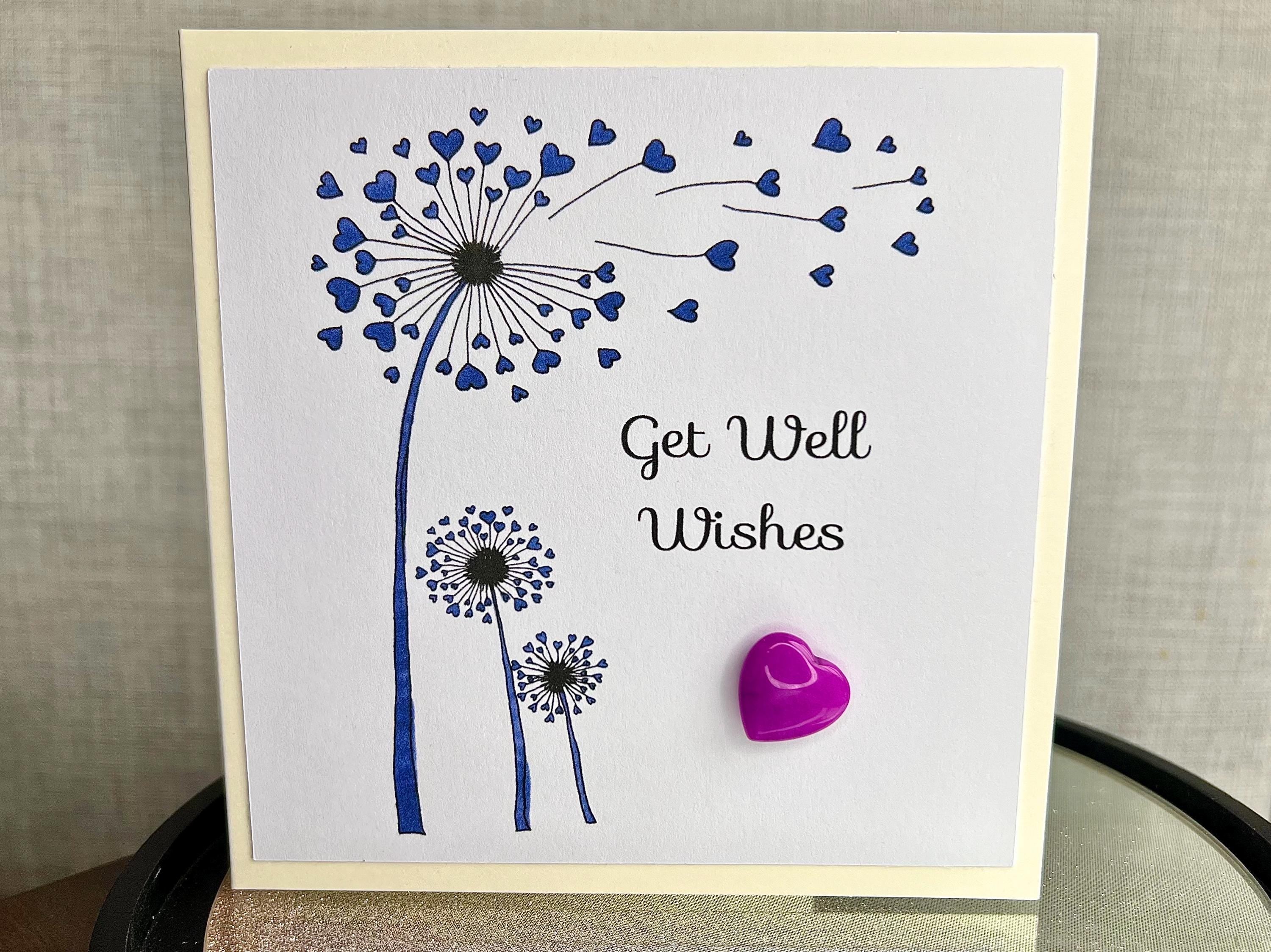 Get Well Soon Crystal Cards, Pocket Hug Dandelion Wishes, Recovery Crystals, Purple Amethyst Heart Gemstones, Gift for illness encouragement