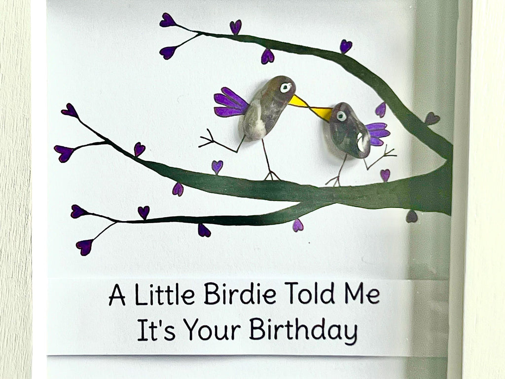 Hand-Painted Crystal Amethyst Birds Birthday Art Frame