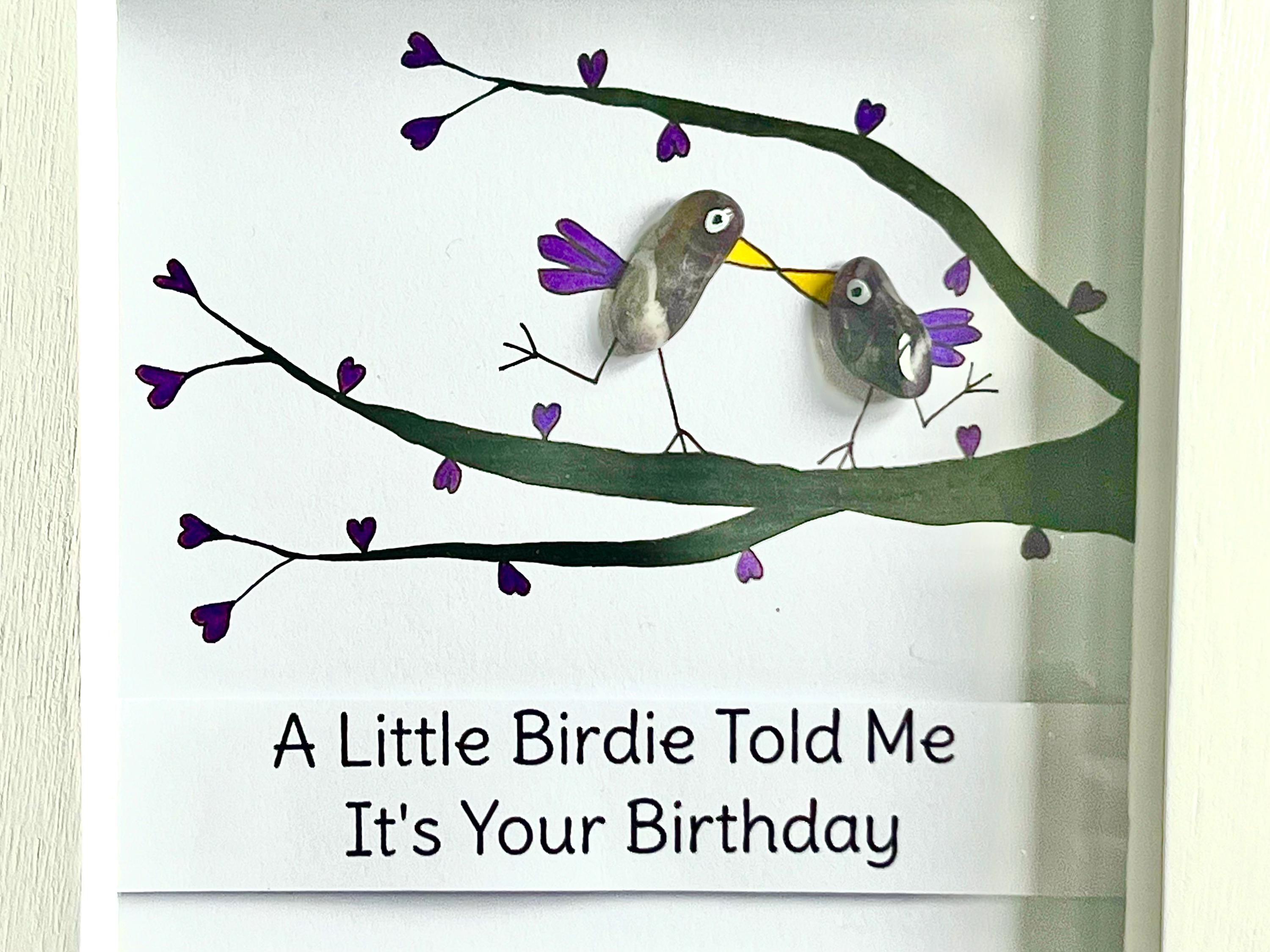 Hand-Painted Crystal Amethyst Birds Birthday Art Frame