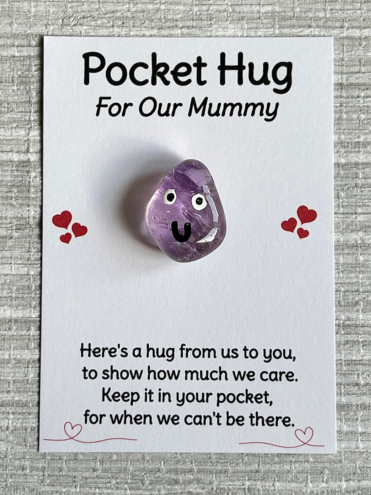Crystal pocket hug for Mum, Mummy, Mam, Mom, letterbox gift, Mother’s Day poem card, I miss you, love you, thinking of you, thank you gift