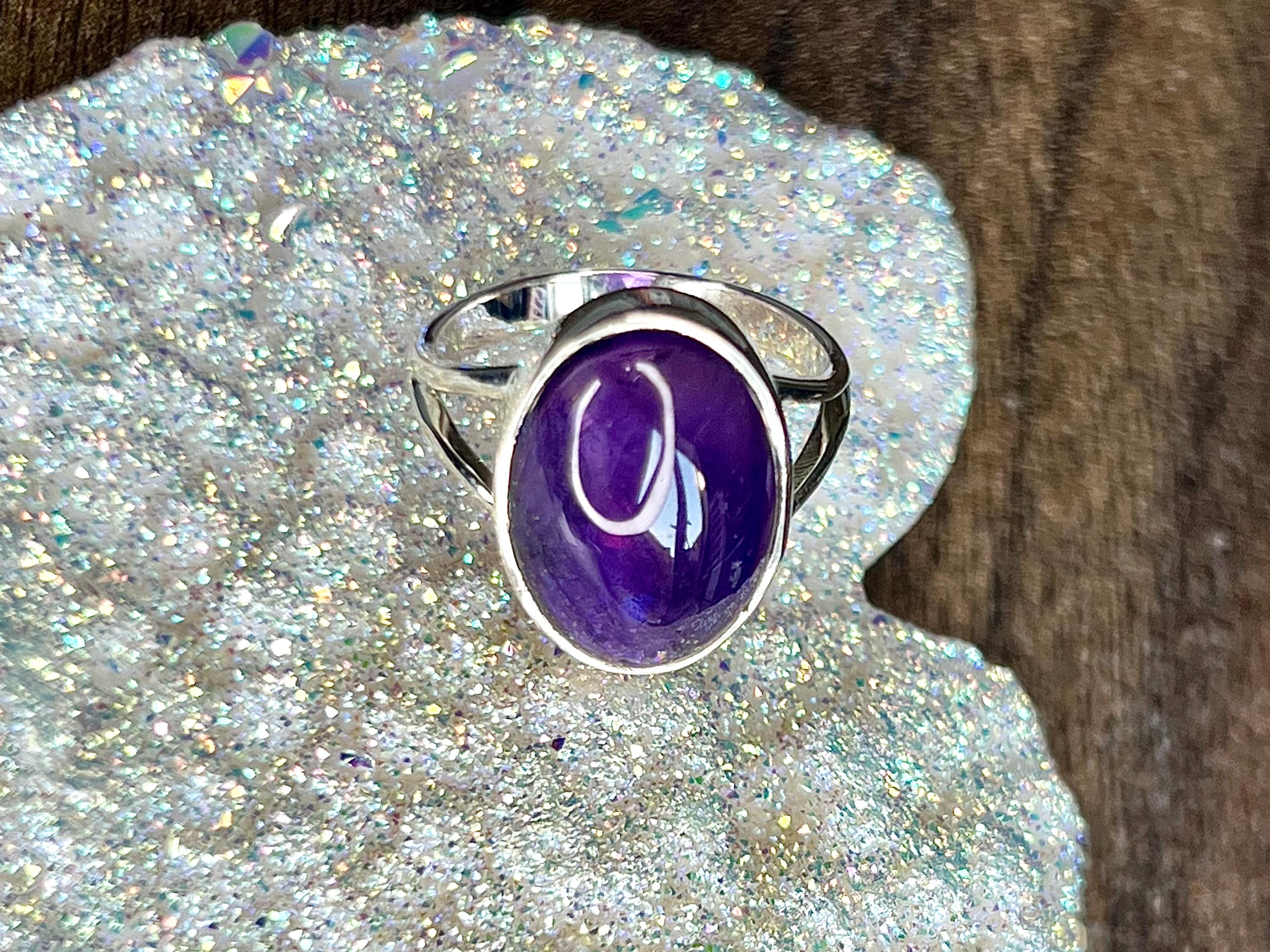Amethyst Crystal Ring, UK Size P, 925 Sterling Silver, Healing Crystal Jewellery Gift, Purple Gemstone for anxiety, Ethically sourced stones