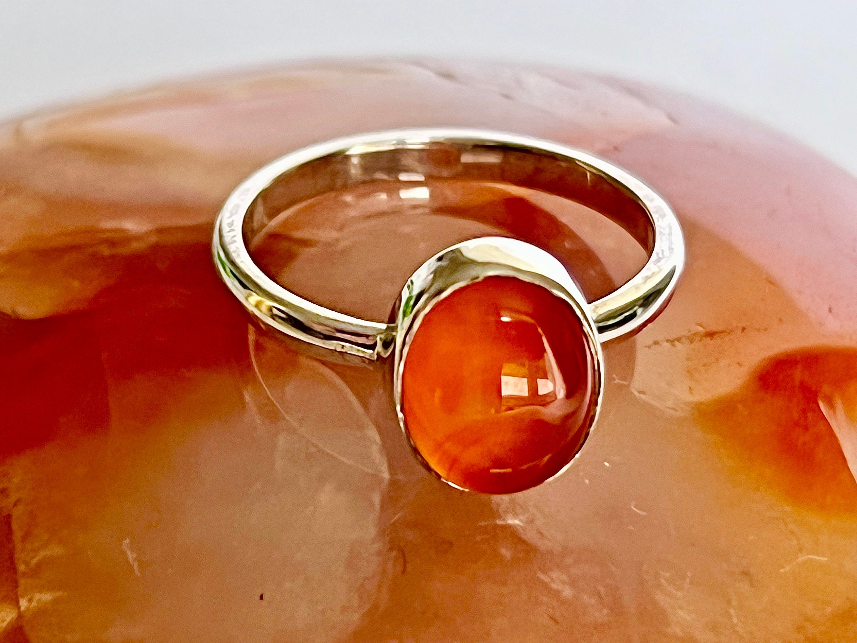 Carnelian Crystal Rings, Sterling Silver Size N, Crystal Jewellery, Gift for her, Red Carnelian Gemstone, UK Ethically Sourced