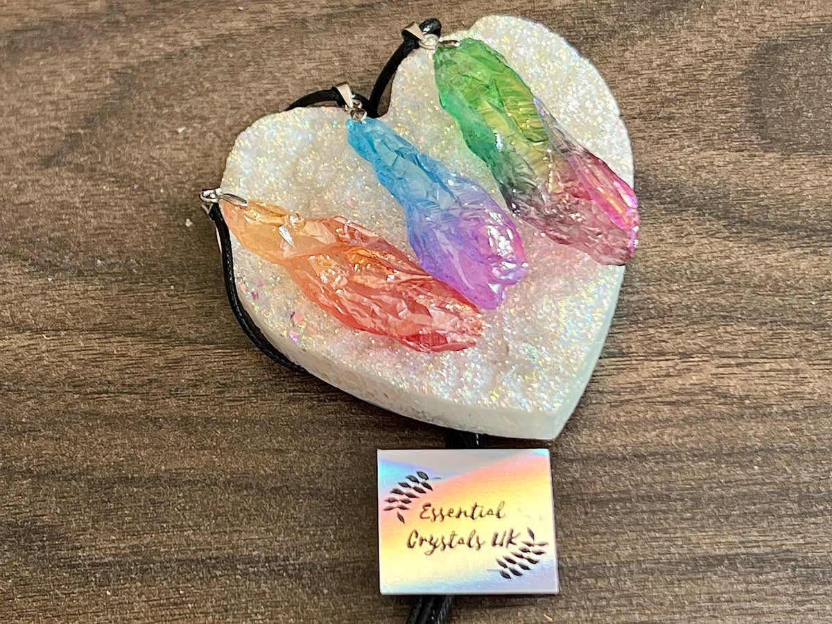 Aura Quartz Crystal pendants, Pink and Blue “Candy Floss”, Red / Orange “flame”, Green / Purple “mermaids tails”, Gemstone necklace gift