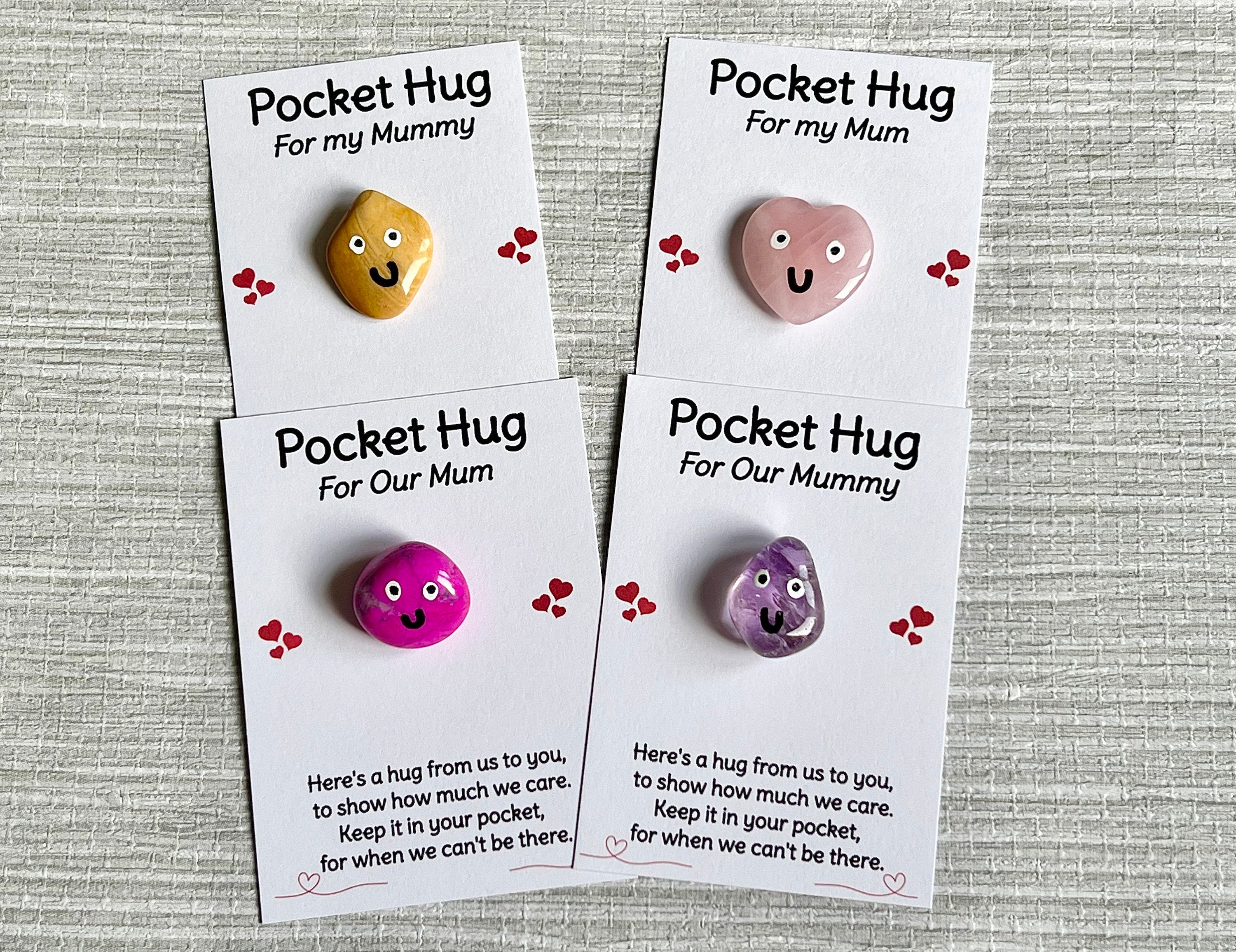 Crystal pocket hug for Mum, Mummy, Mam, Mom, letterbox gift, Mother’s Day poem card, I miss you, love you, thinking of you, thank you gift