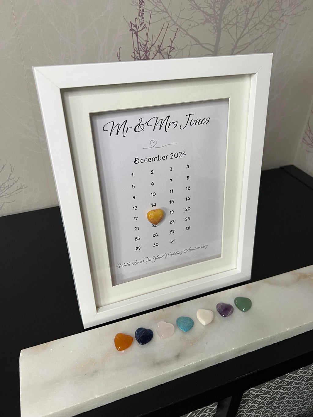 Personalised Wedding Anniversary Gift, Golden, Silver, Ruby, 1st Wedding Anniversary Present, Keepsake For Bride and Groom, Crystal Heart