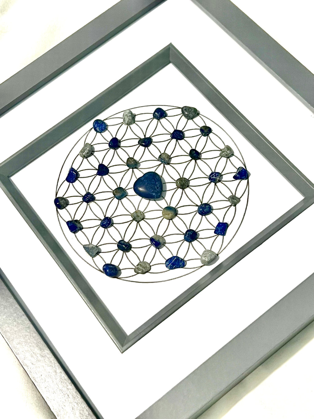 Lapis Lazuli crystal grid art work, framed crystal picture for strength, courage & wisdom, gift for girlfriend, wife, husband, boyfriend