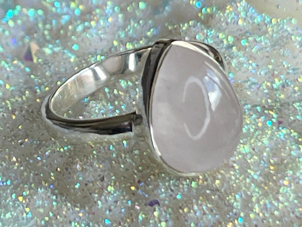 Rose Quartz Crystal Ring Size O, 925 Sterling Silver, Crystal Jewellery Gift for her, Pink Gemstone, Stone for Love, UK Ethically sourced